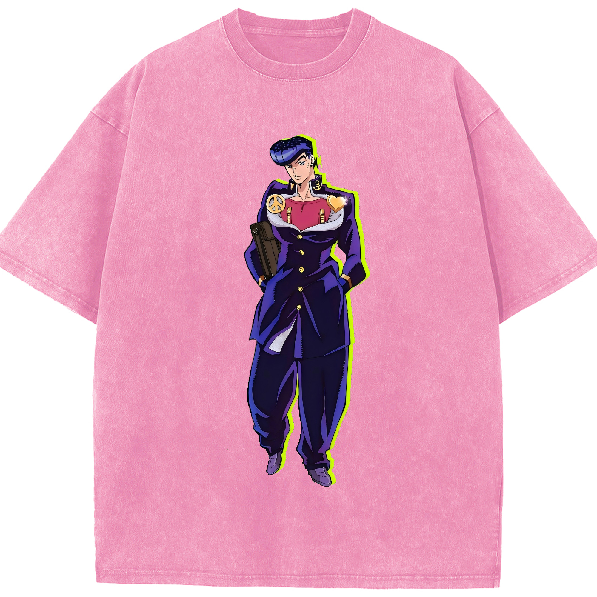 （画像用） ジョジョの奇妙な冒険 ひがしかた じょうすけ JoJo's Bizarre Adventure Higashikata Josuke 綿100% ヴィンテージ風 半袖Tシャツ（フロントプリント）